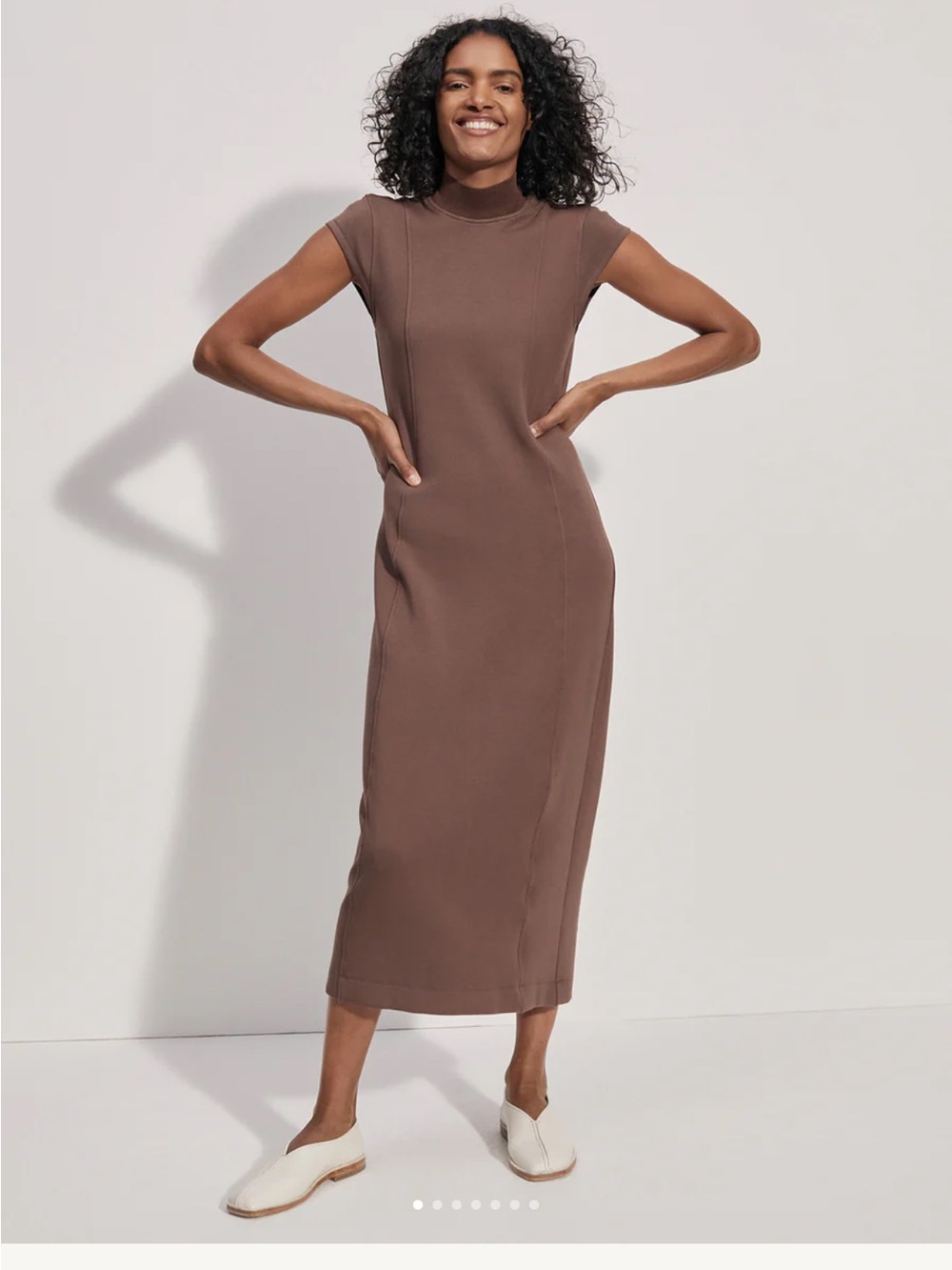 Varley Brown Sleeveless Mock-Neck Midi Dress
